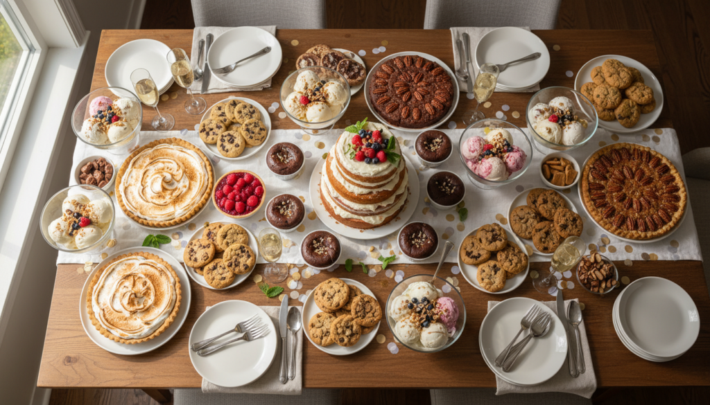 complete spread of various keto desserts on dining table