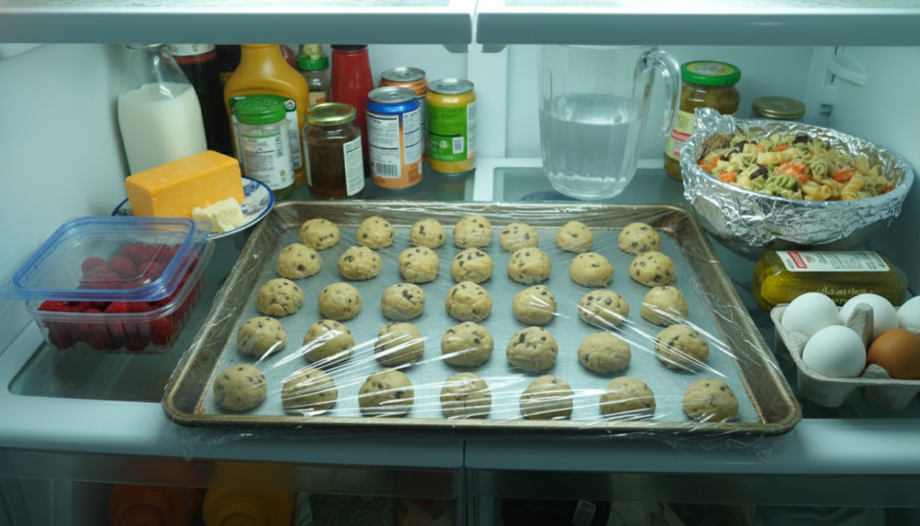 cookie dough chilling in refrigerator