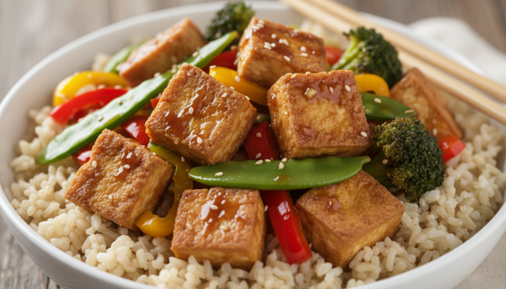crispy baked tofu with vegetables crispy baked tofu with vegetables