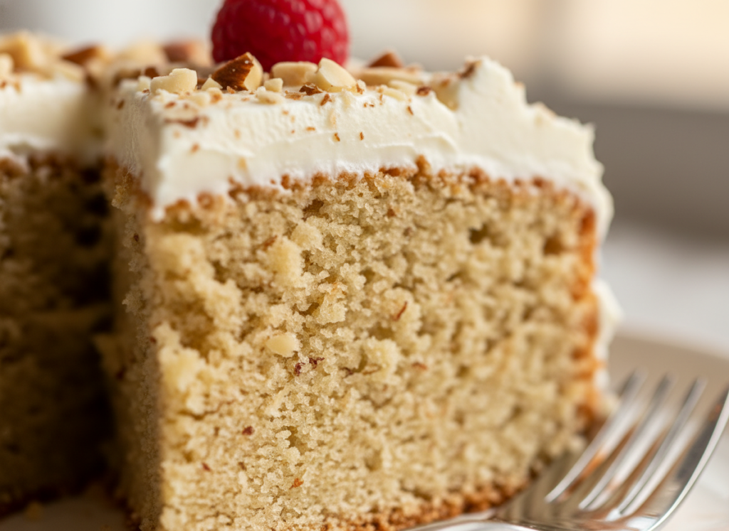 cross-section of keto cake showing moist crumb texture