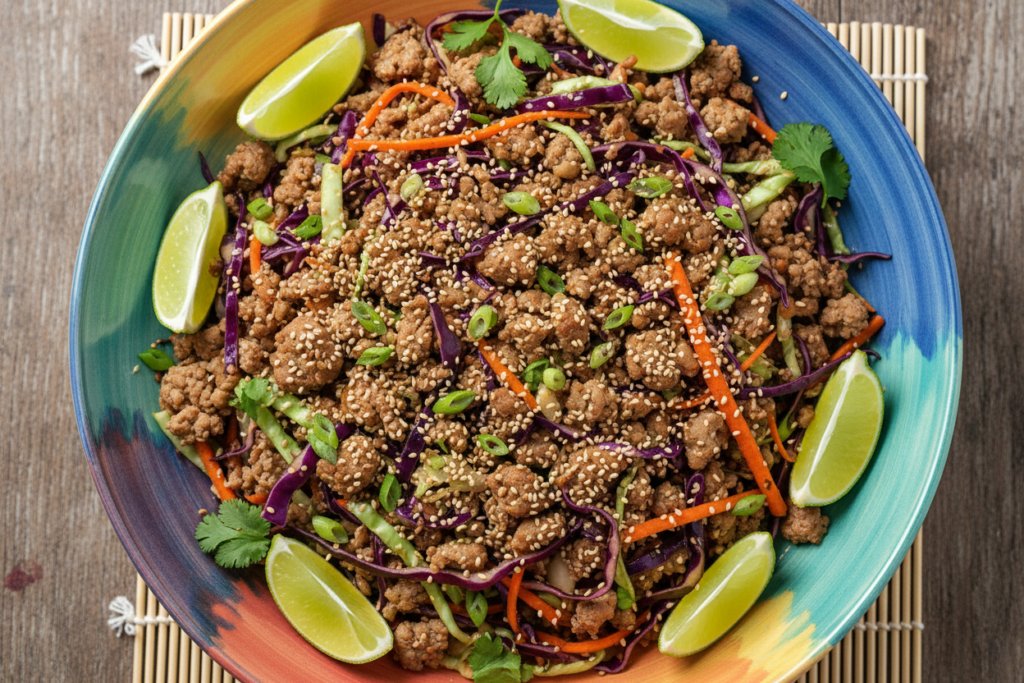 egg roll bowl with ground pork and cabbage
