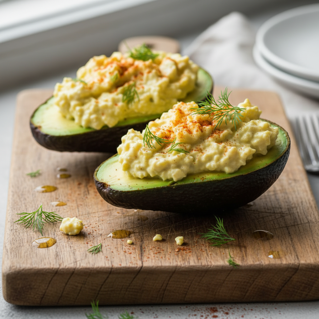egg salad stuffed avocado halves