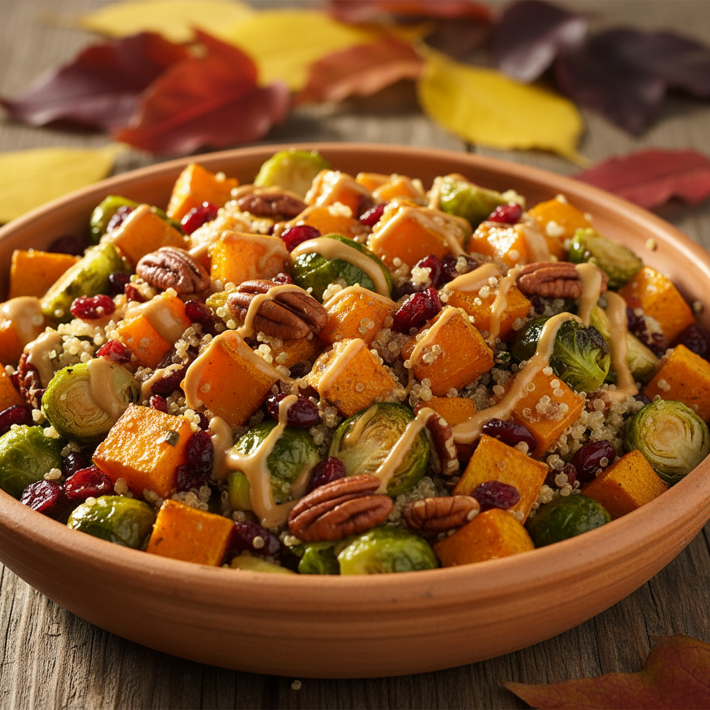 fall harvest bowl with roasted vegetables and quinoa
