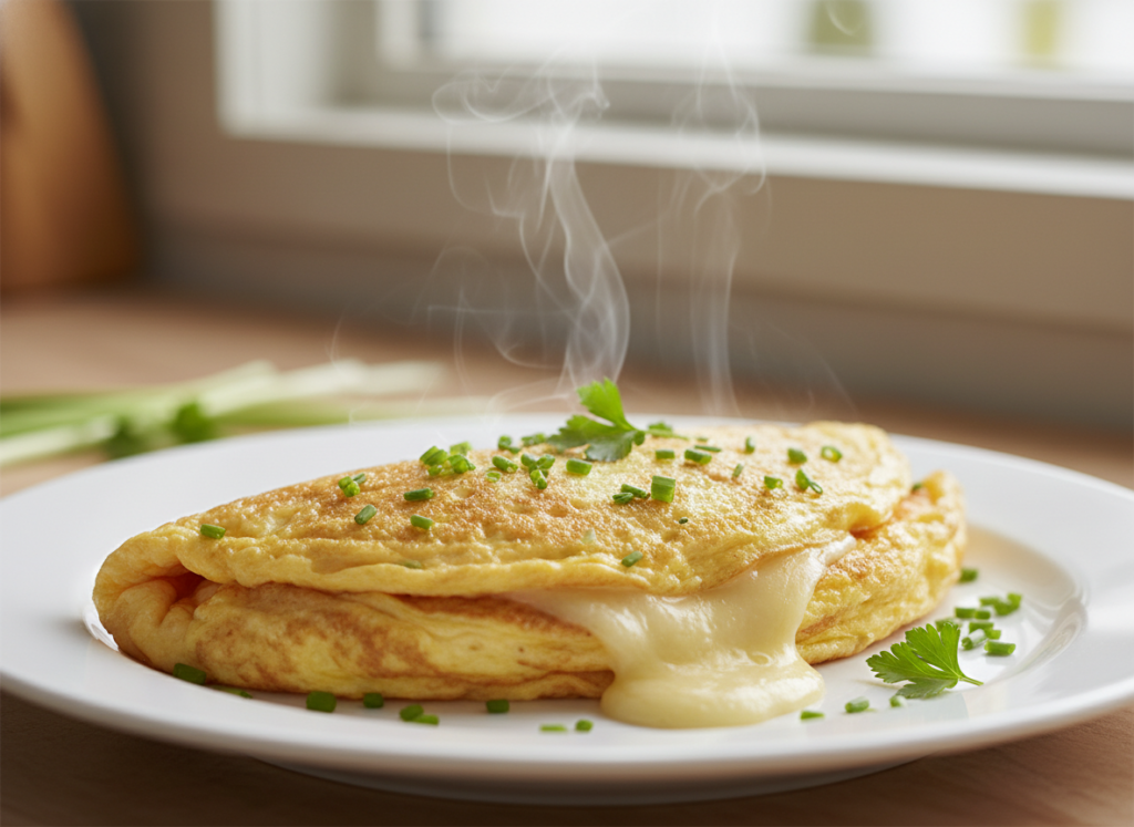 folded omelet with melting cheese and herbs