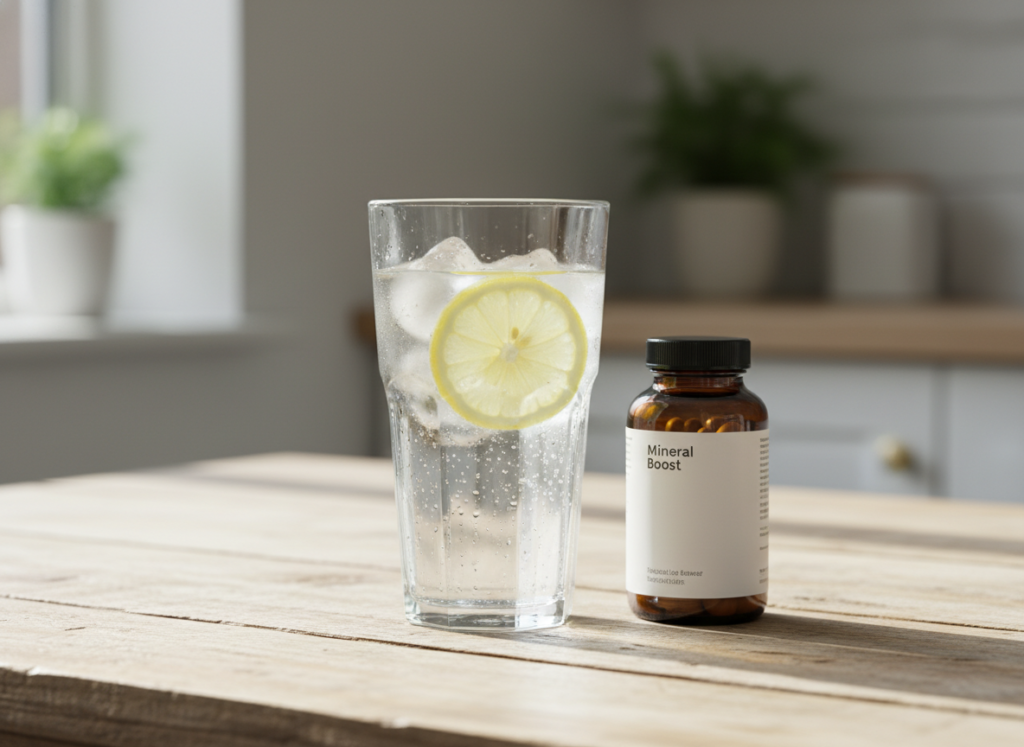 glass of water with lemon and minerals