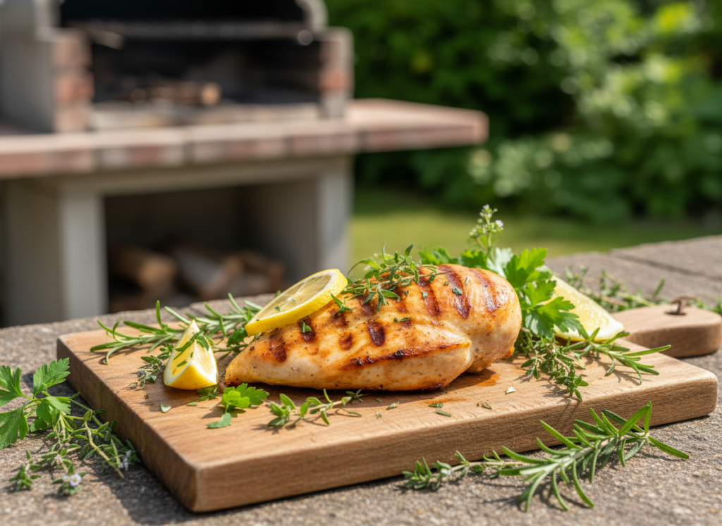 grilled chicken breast with lemon herb marinade and grill marks