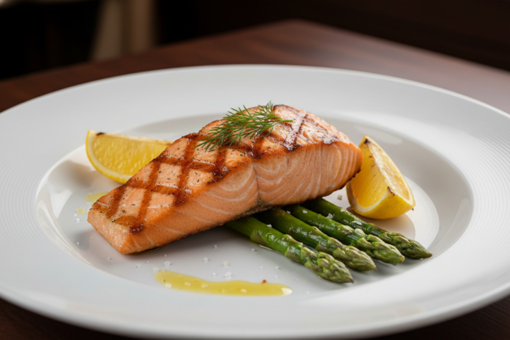 grilled salmon fillet with lemon and asparagus on keto diet grilled salmon fillet with lemon and asparagus on keto diet