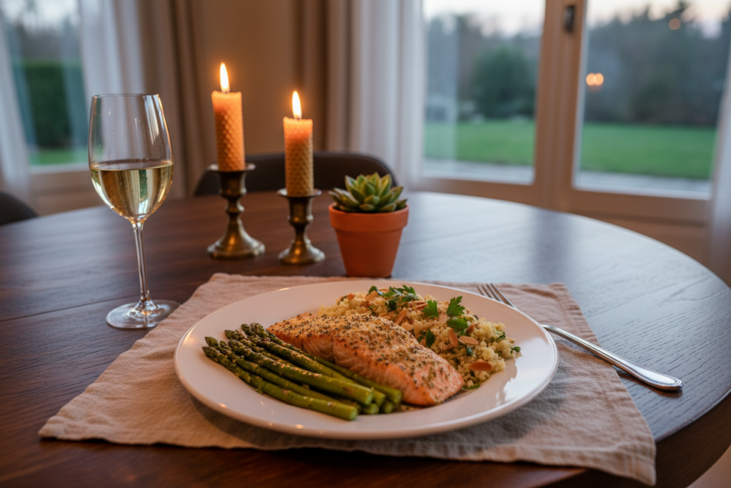 healthy keto lifestyle meal on elegant table setting healthy keto lifestyle meal on elegant table setting