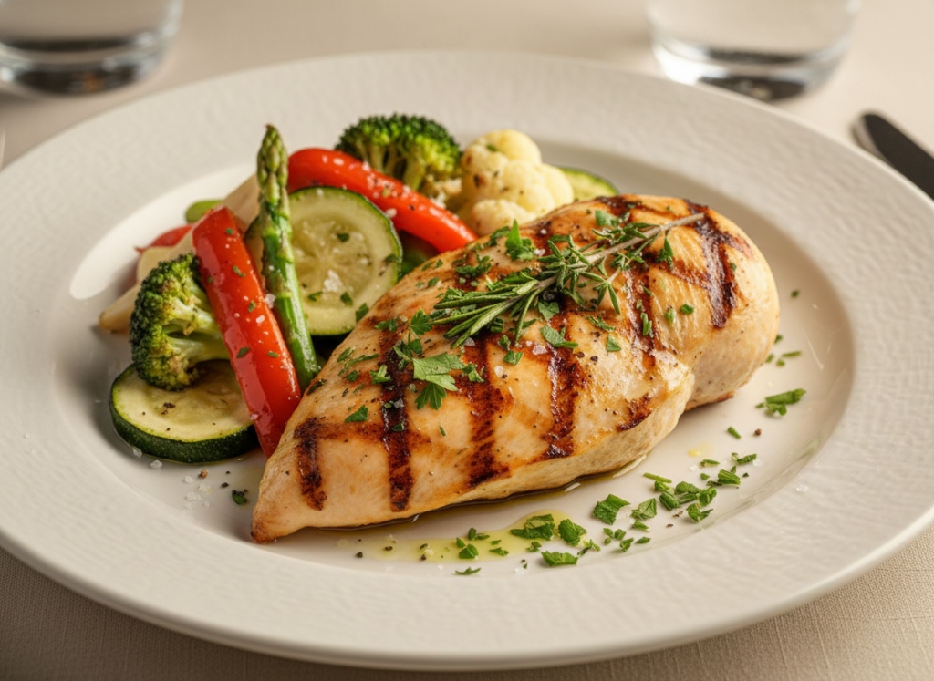 juicy grilled keto chicken breast with herbs and vegetables juicy grilled keto chicken breast with herbs and vegetables
