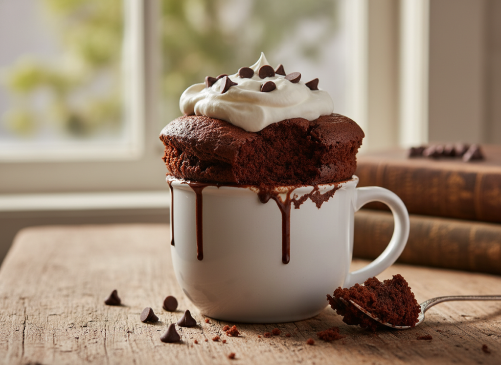 keto chocolate mug cake in ceramic mug
