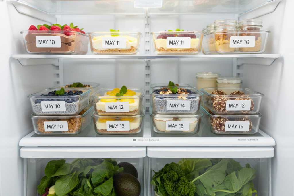 keto desserts stored in glass meal prep containers