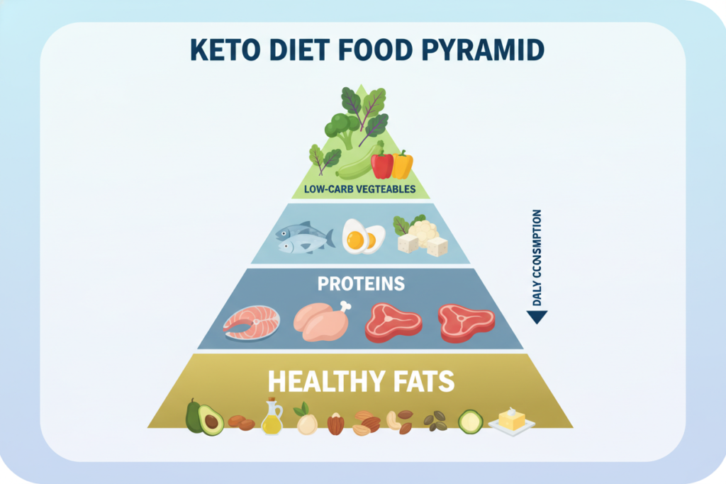 keto diet food pyramid showing healthy fats, proteins, and low-carb vegetables keto diet food pyramid showing healthy fats, proteins, and low-carb vegetables