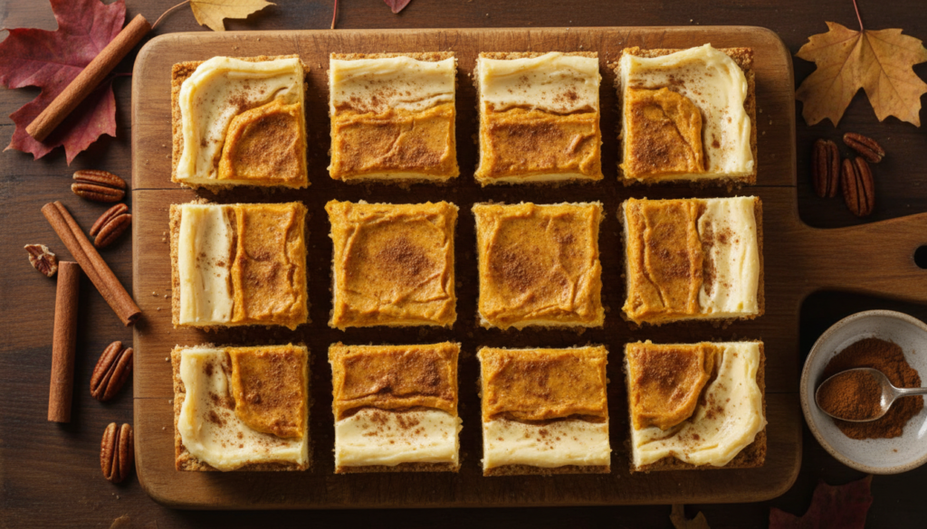 keto pumpkin cheesecake bars cut into squares