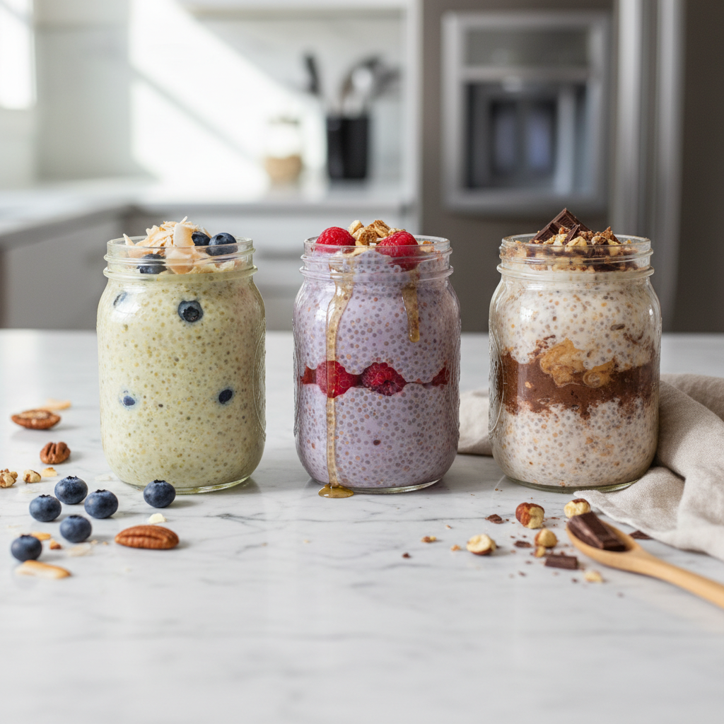 mason jars with overnight keto breakfast preparations