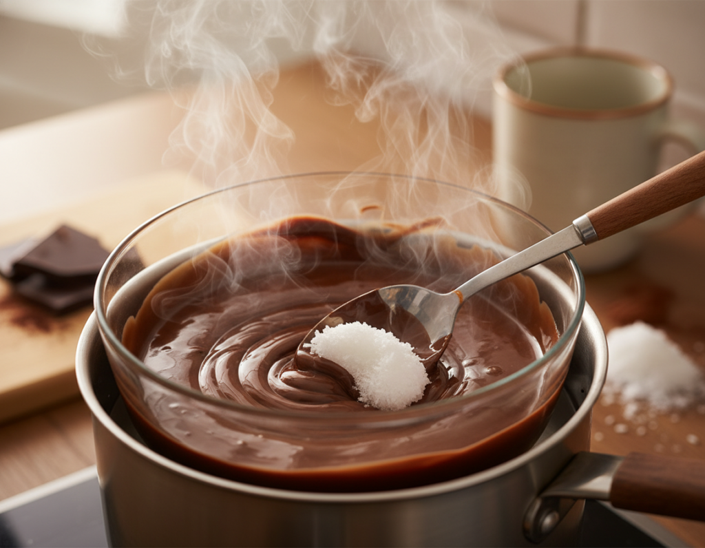 melting chocolate with coconut oil in double boiler