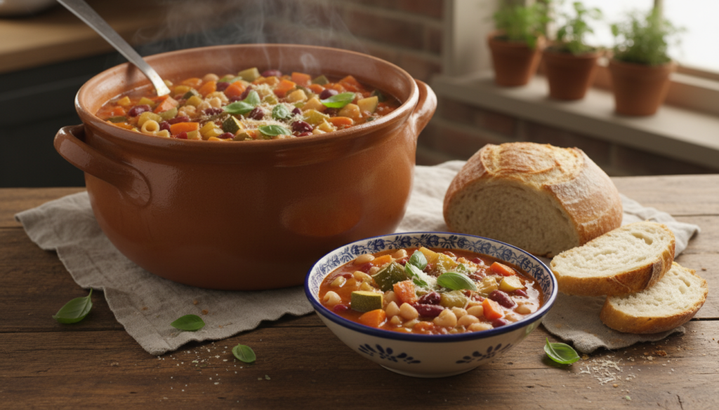 minestrone soup in pot minestrone soup in pot