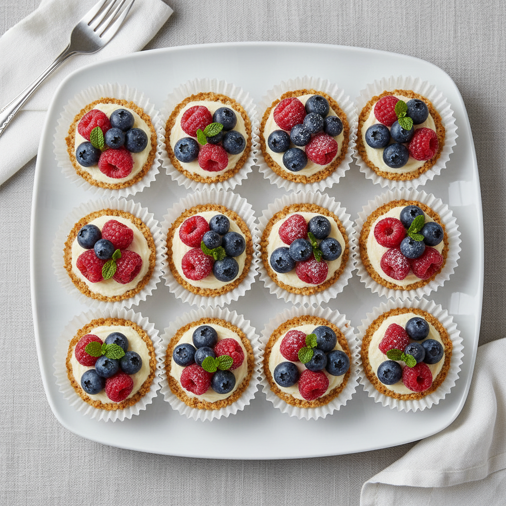 mini cheesecake bites with almond flour crust on a serving plate