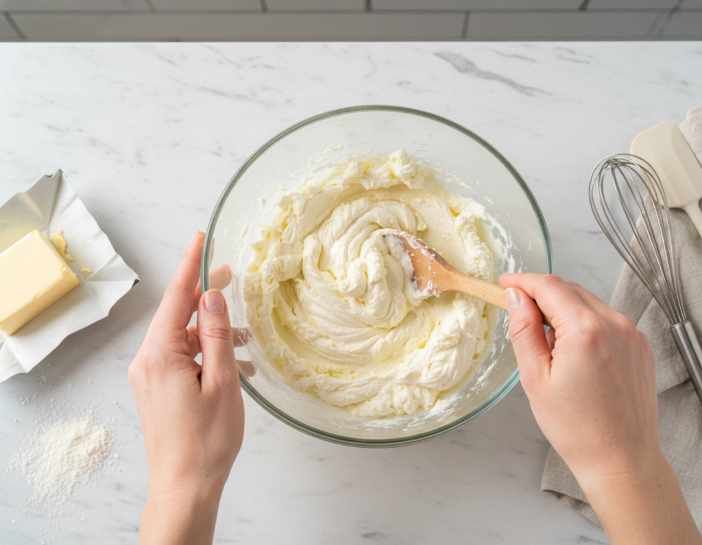 mixing cream cheese and butter for cookie dough