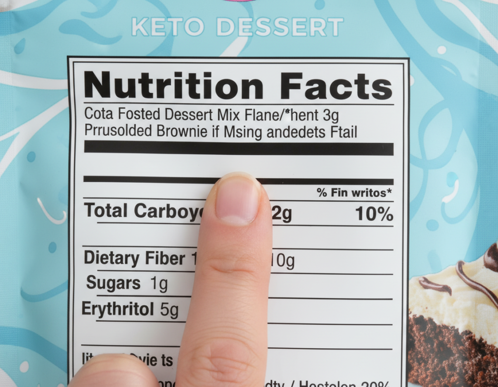 nutrition label on keto dessert package