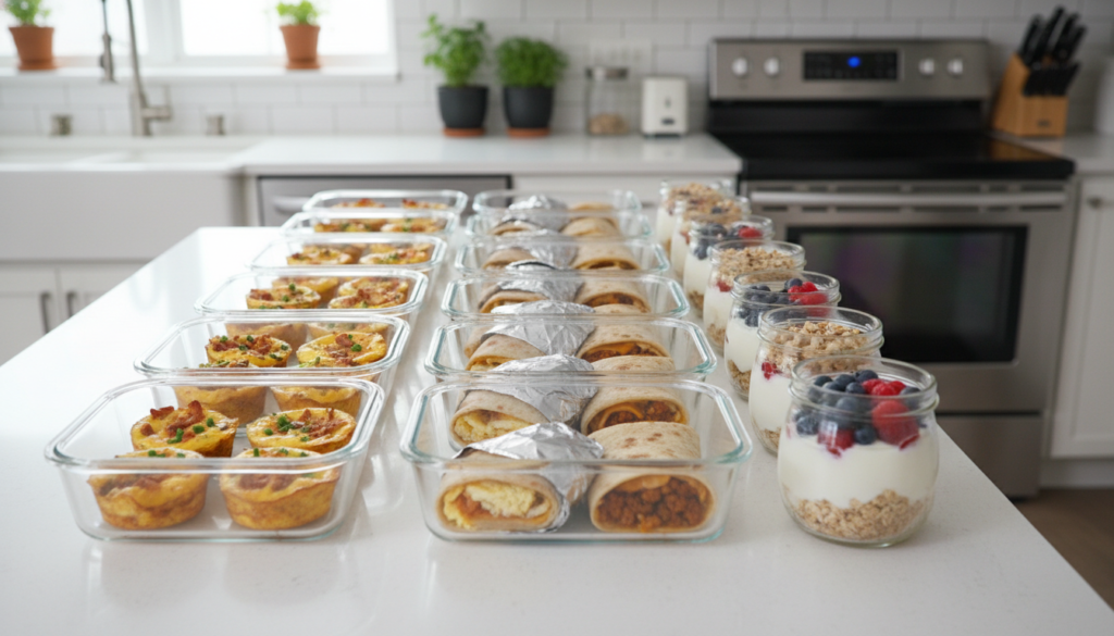 organized meal prep containers with keto breakfast portions