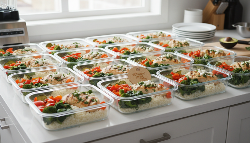 organized meal prep containers with portioned keto meals