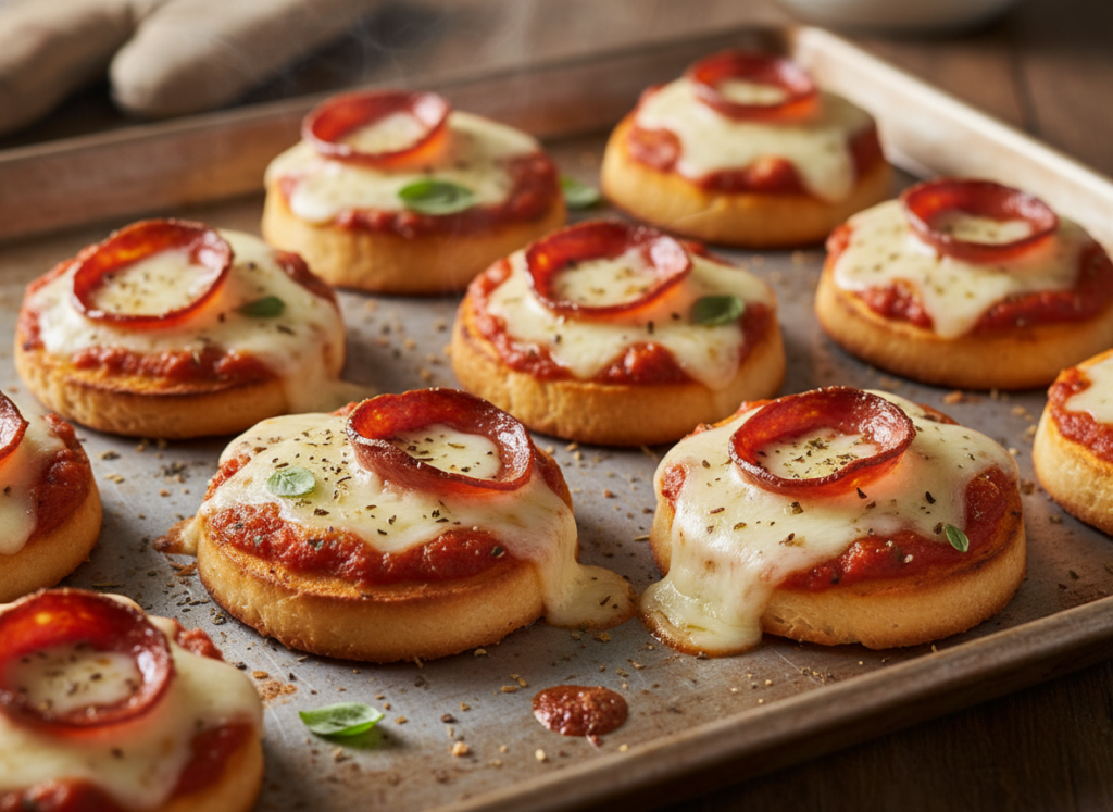pepperoni slices topped with mozzarella cheese and tomato sauce