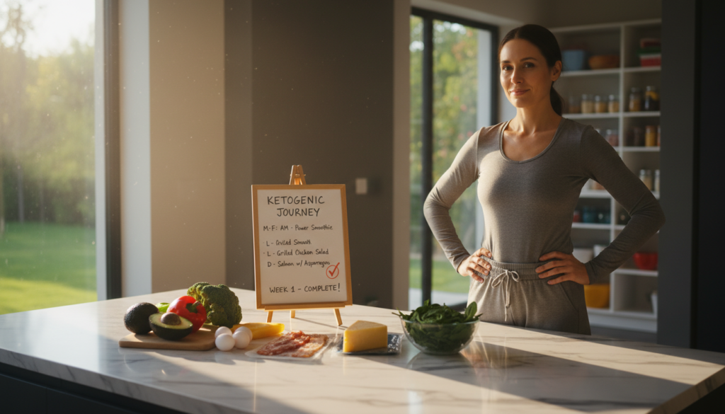 person beginning their keto journey with fresh ingredients and meal plan