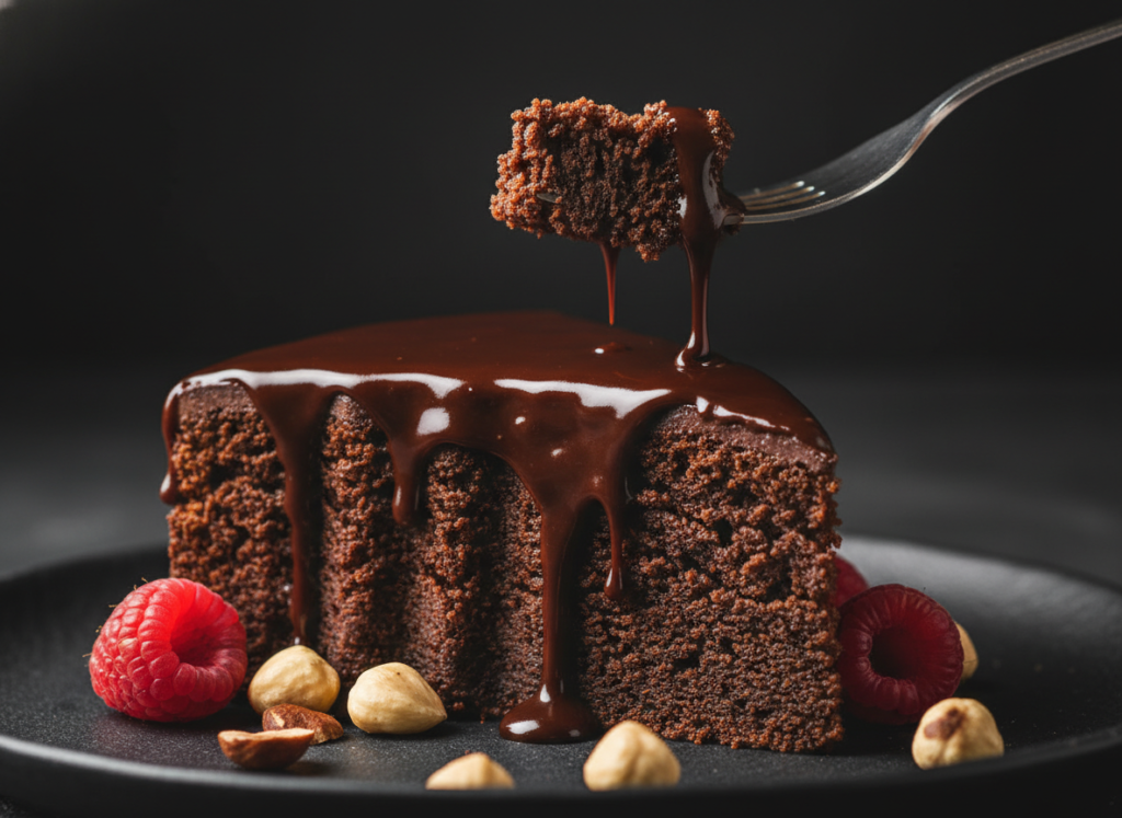 rich keto chocolate cake slice with ganache rich keto chocolate cake slice with ganache