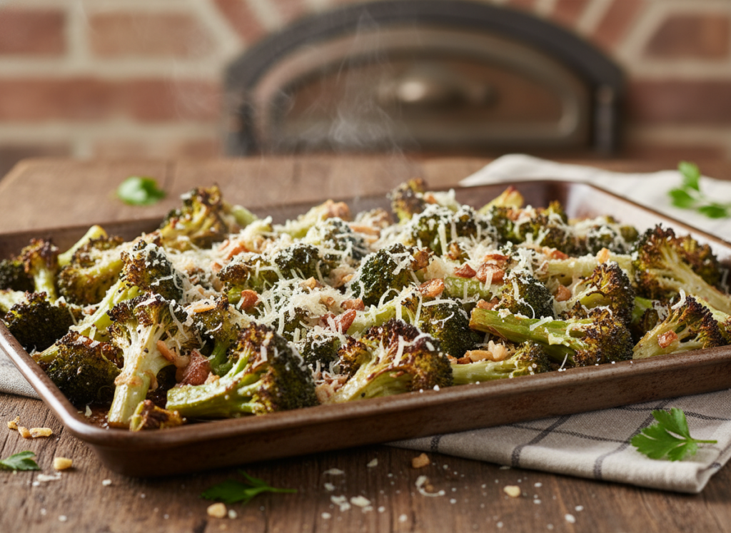 roasted broccoli florets with parmesan cheese and garlic