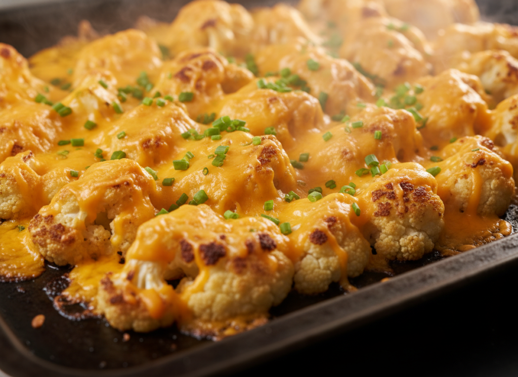 roasted cauliflower florets with melted cheddar cheese