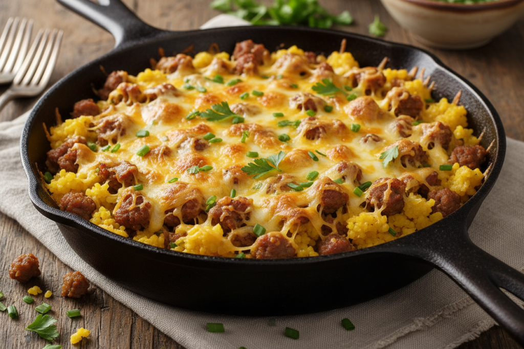 sausage and cauliflower rice breakfast skillet