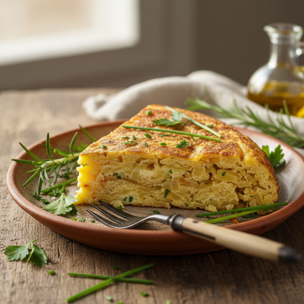 slice of Spanish keto tortilla on plate