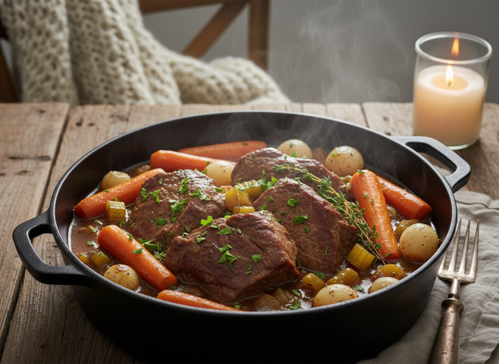 slow-cooked keto pot roast with vegetables