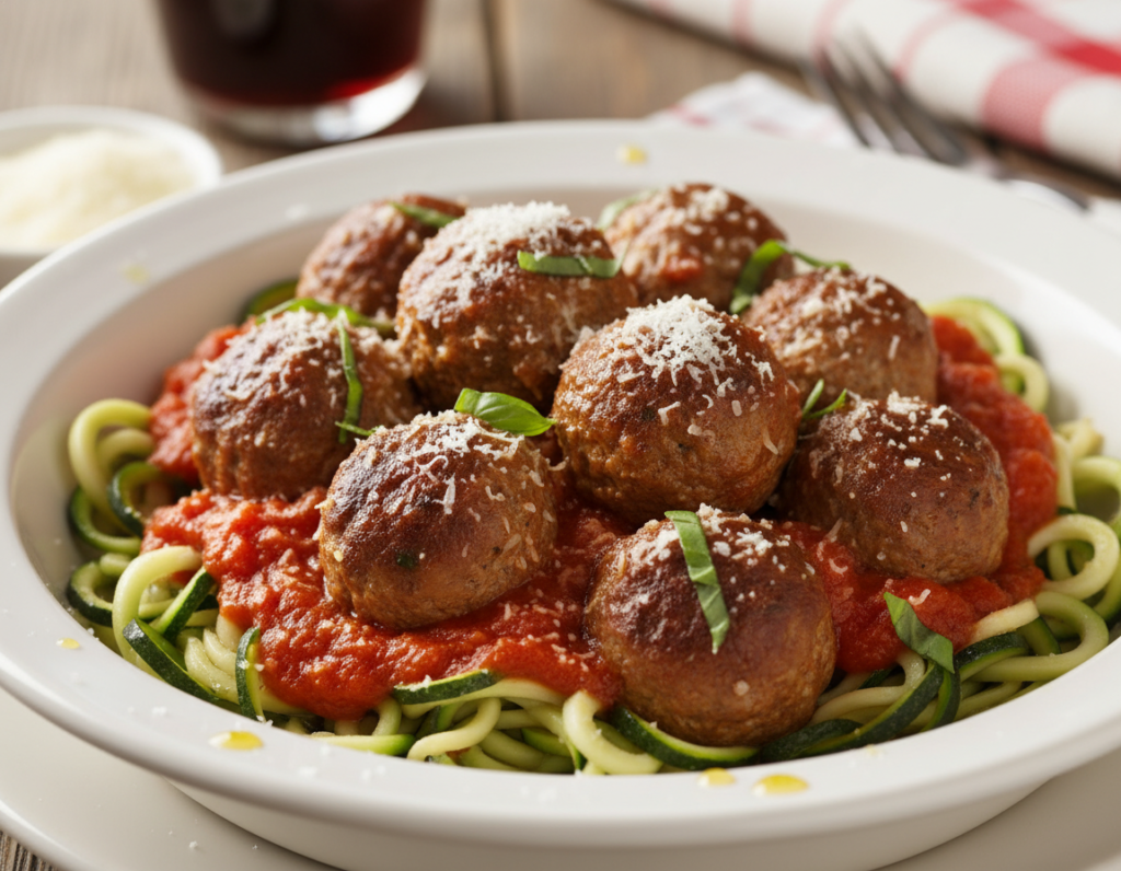 spiralized zucchini noodles with marinara and meatballs spiralized zucchini noodles with marinara and meatballs