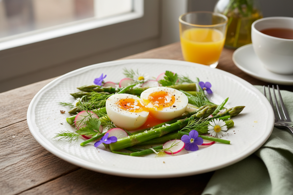 spring keto breakfast with asparagus