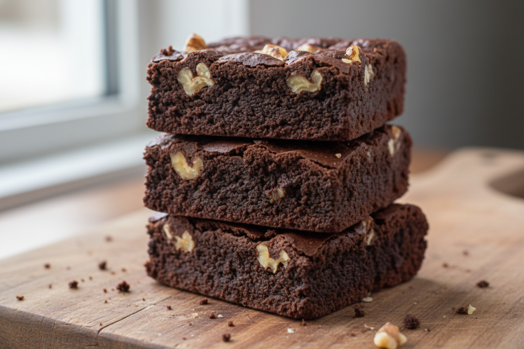 stack of keto brownies with walnuts stack of keto brownies with walnuts