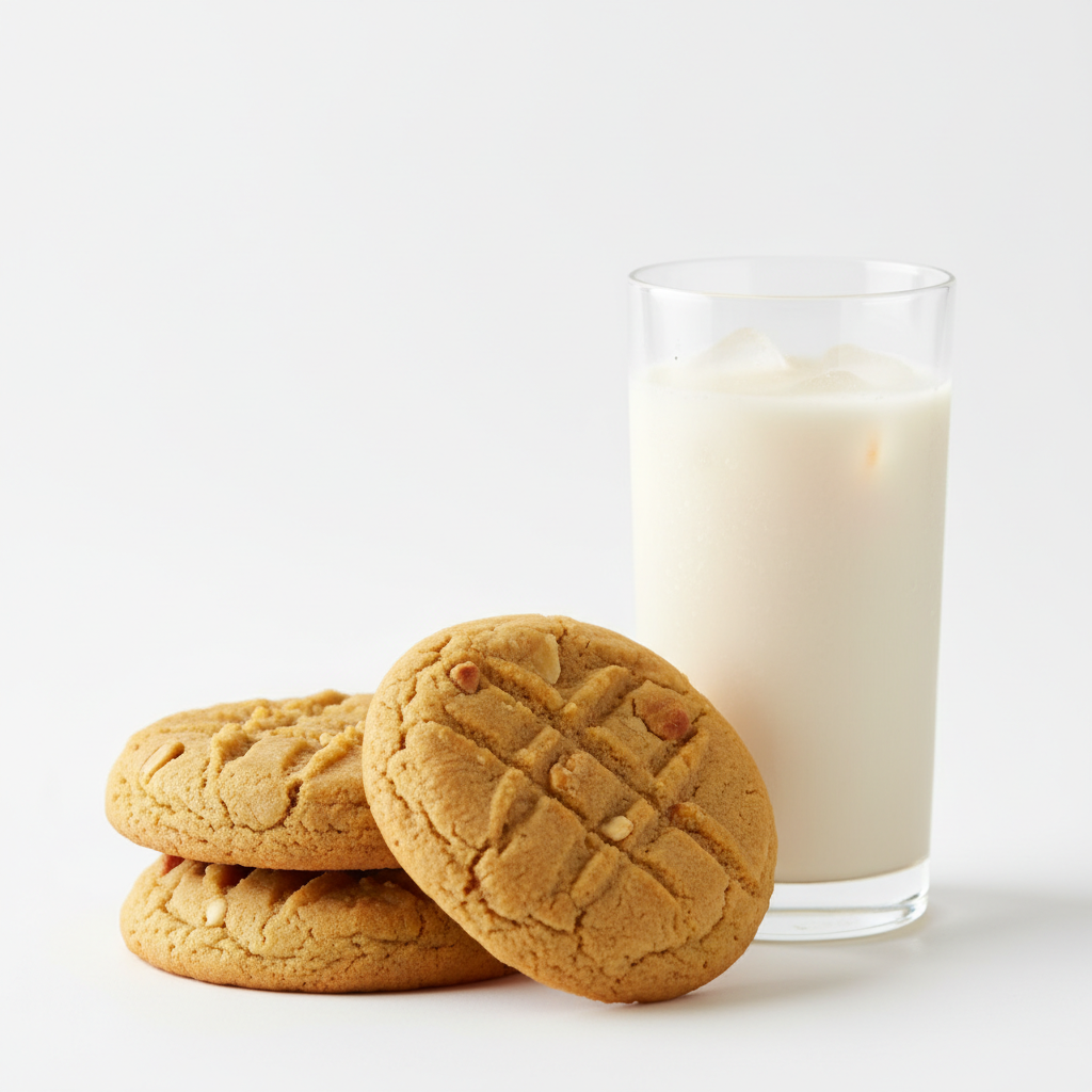 stack of keto peanut butter cookies with glass of almond milk