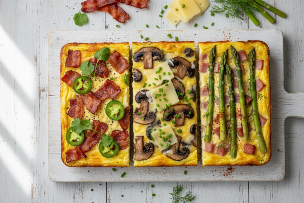 three different keto breakfast casserole variations side by side
