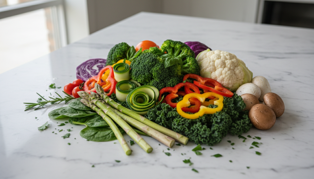 variety of fresh low-carb vegetables perfect for keto diet beginners