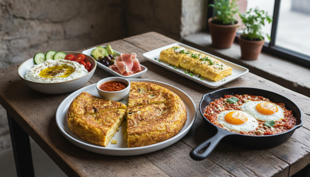 variety of international keto breakfast dishes