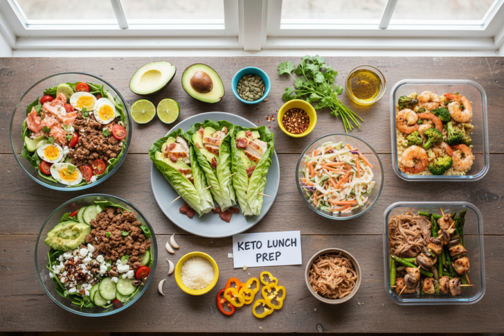 variety of keto lunch options displayed together variety of keto lunch options displayed together