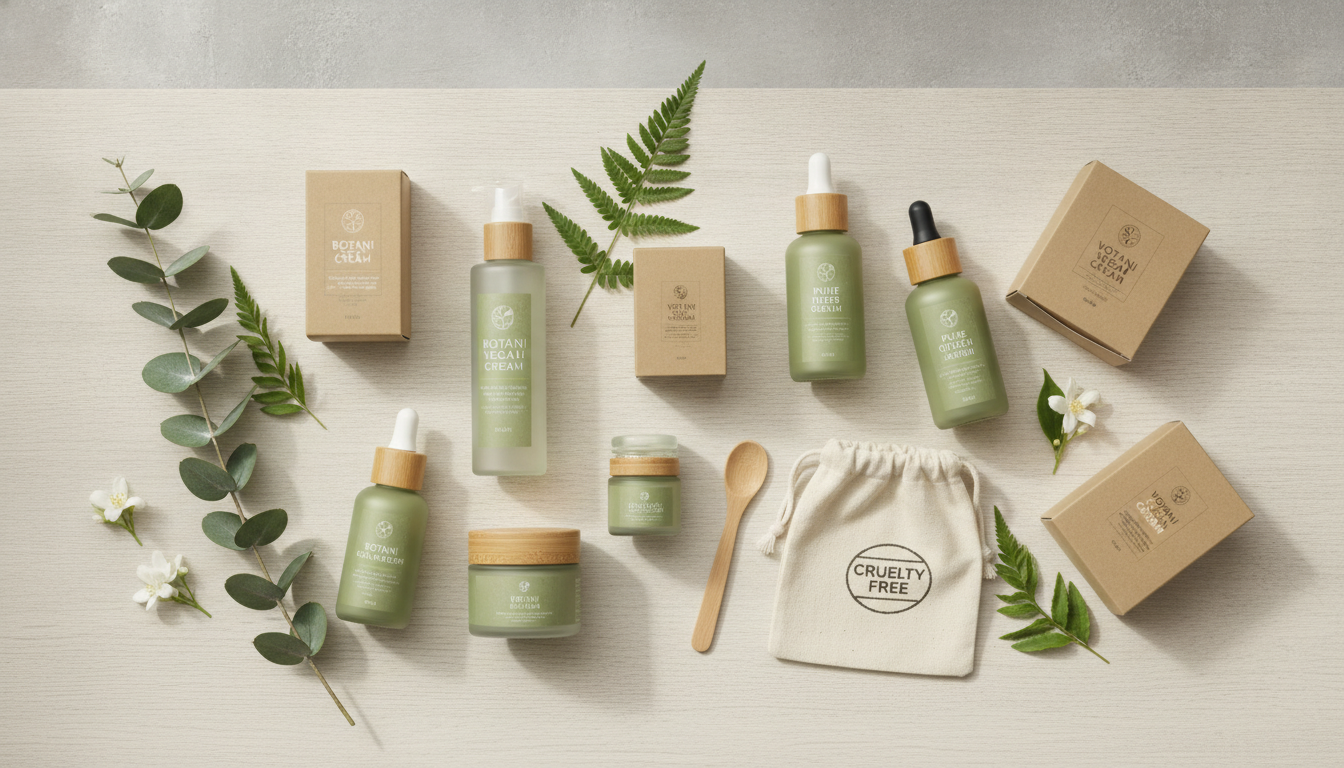 affordable vegan skin care products arranged on natural wooden surface
