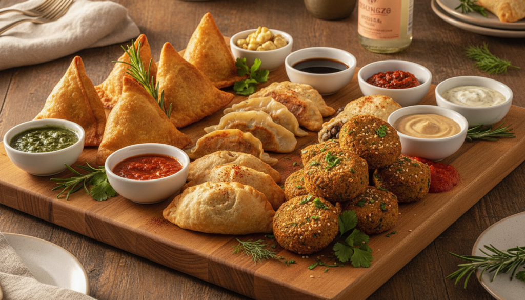 assortment of international vegan party foods assortment of international vegan party foods