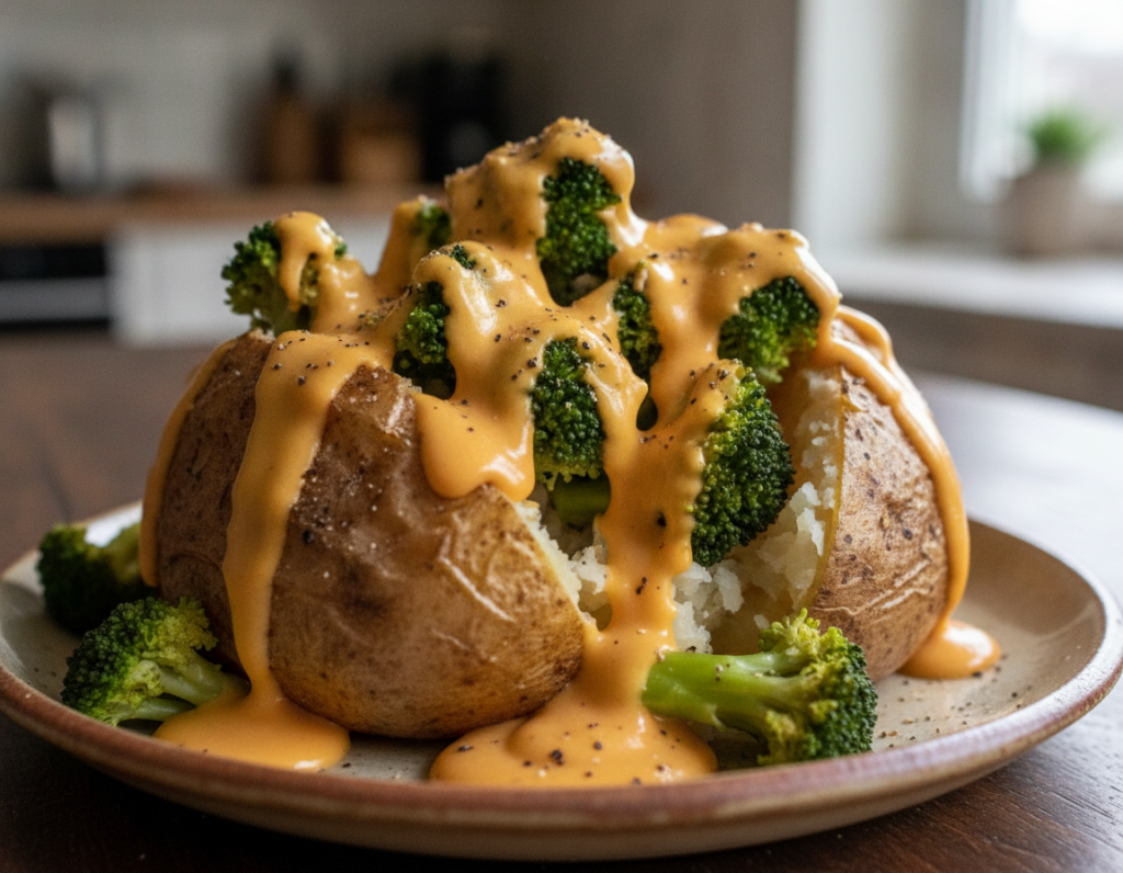 baked potato with broccoli and cheese sauce baked potato with broccoli and cheese sauce