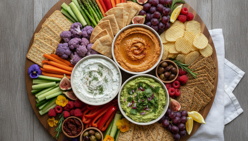 beautifully arranged appetizer platter overhead view beautifully arranged appetizer platter overhead view
