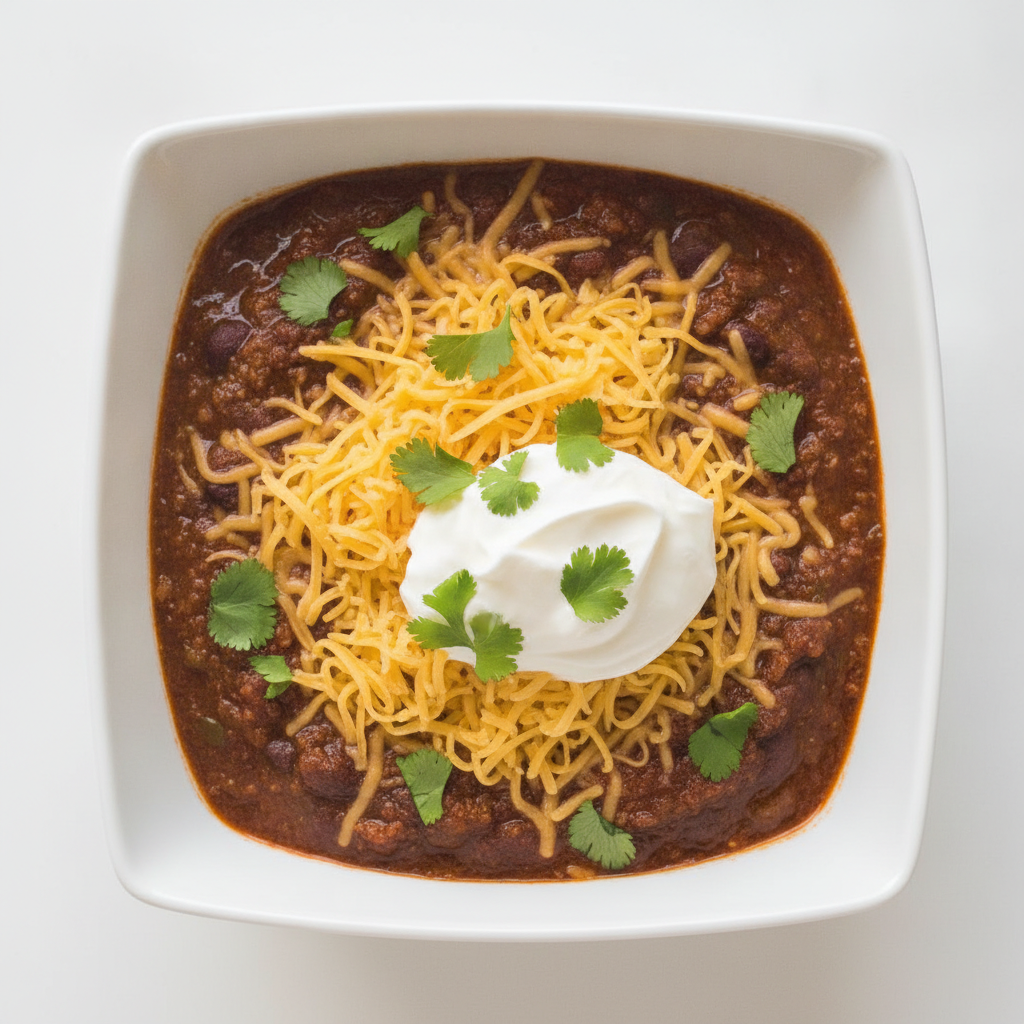 best keto chili topped with cheddar cheese and sour cream