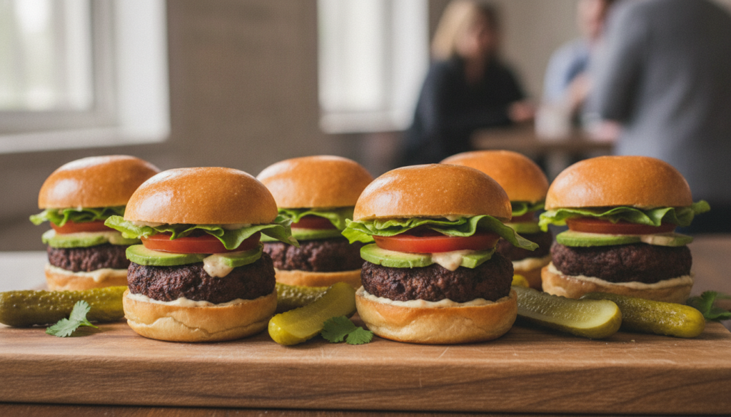 black bean sliders with toppings on small buns black bean sliders with toppings on small buns