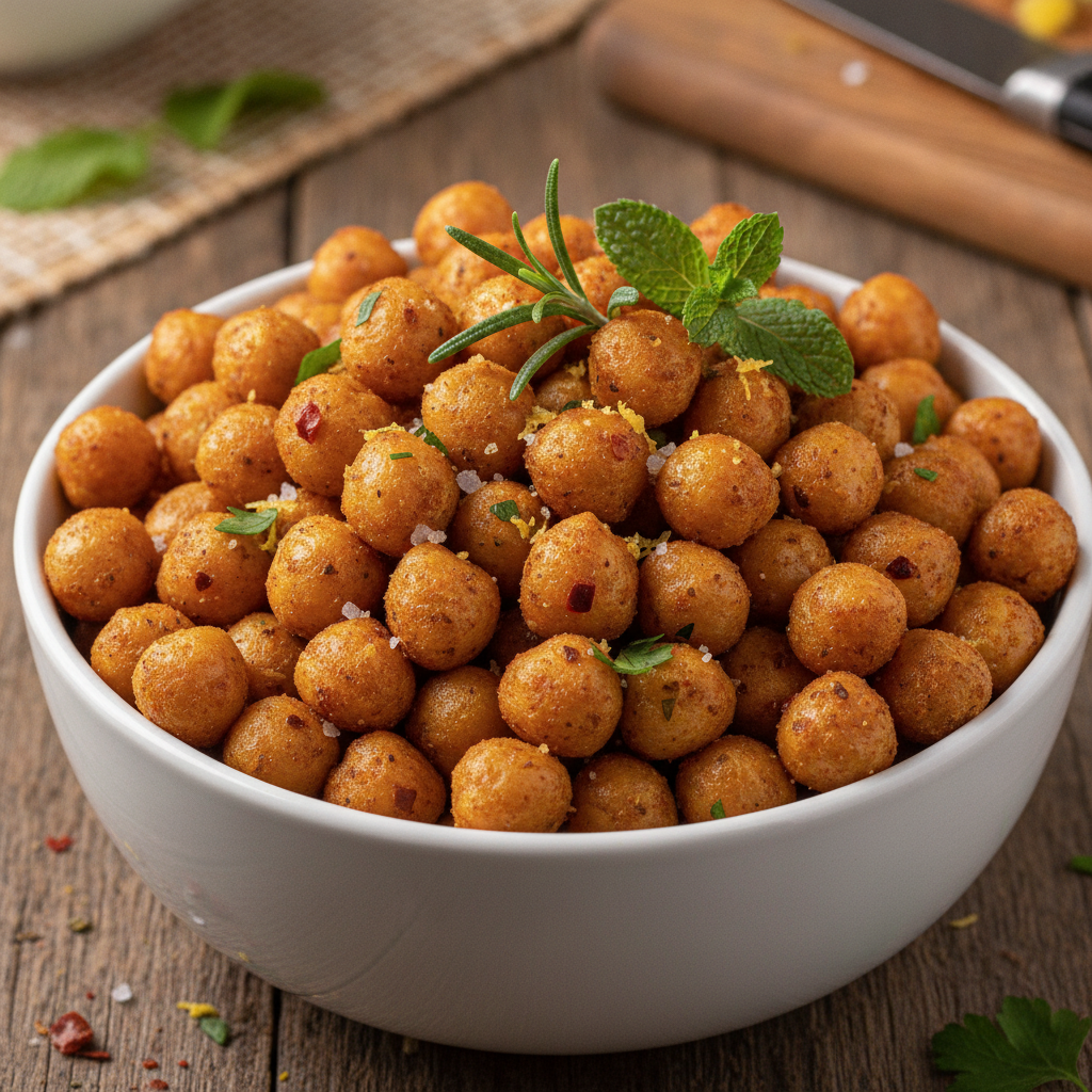 bowl of crispy roasted chickpeas seasoned with herbs and spices bowl of crispy roasted chickpeas seasoned with herbs and spices