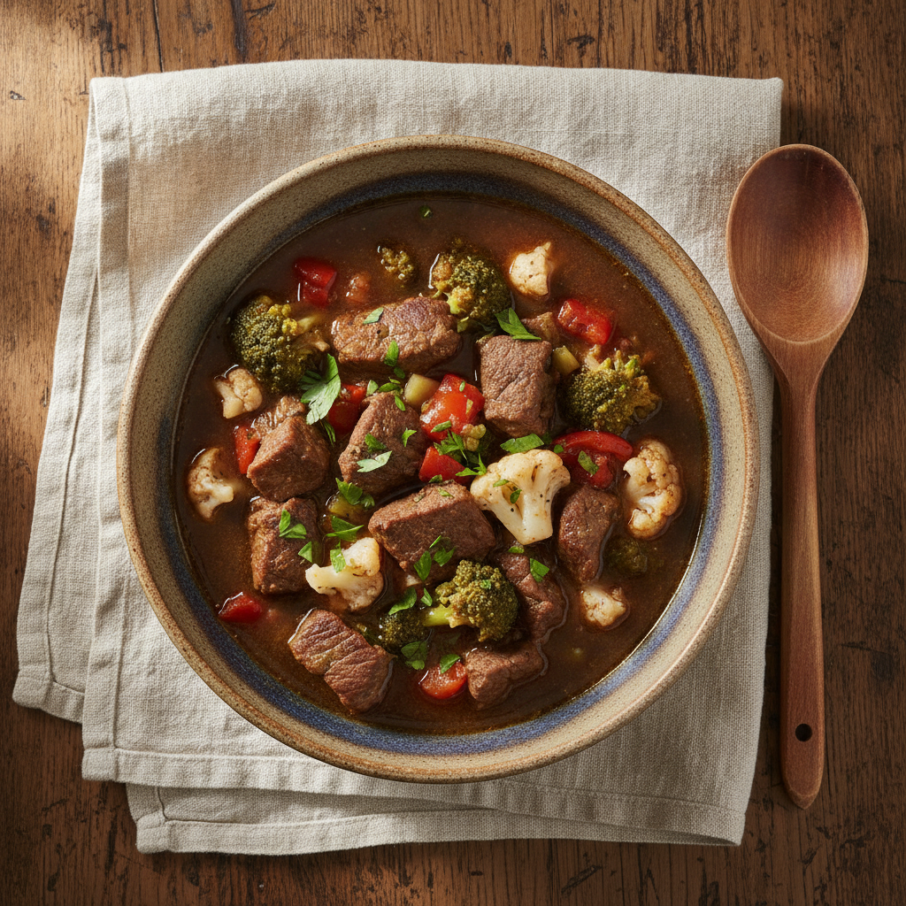 bowl of low carb beef soup