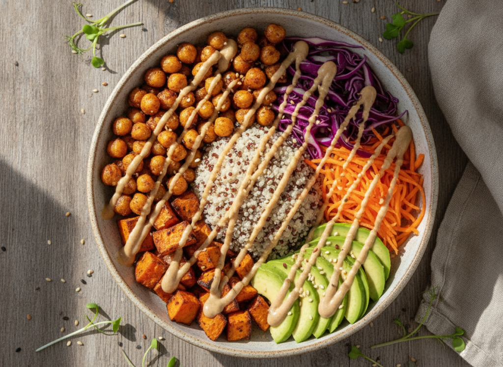 buddha bowl with quinoa, chickpeas, and roasted vegetables buddha bowl with quinoa, chickpeas, and roasted vegetables